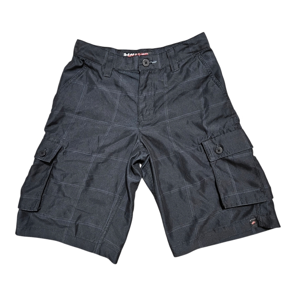 Tony Hawk Boy's Black Plaid Cargo Skate Shorts Size 10 Adjustable Waist Comfy